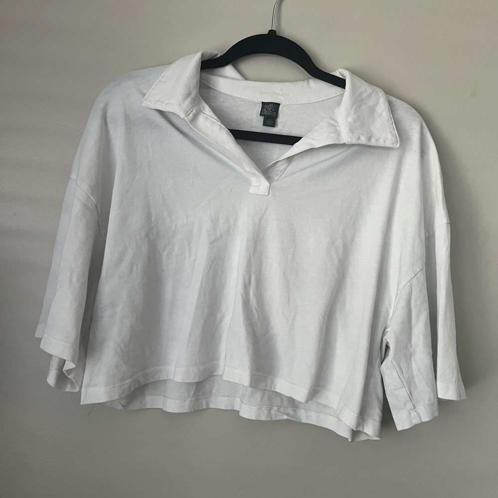 Wild Fable White collared Crop tee